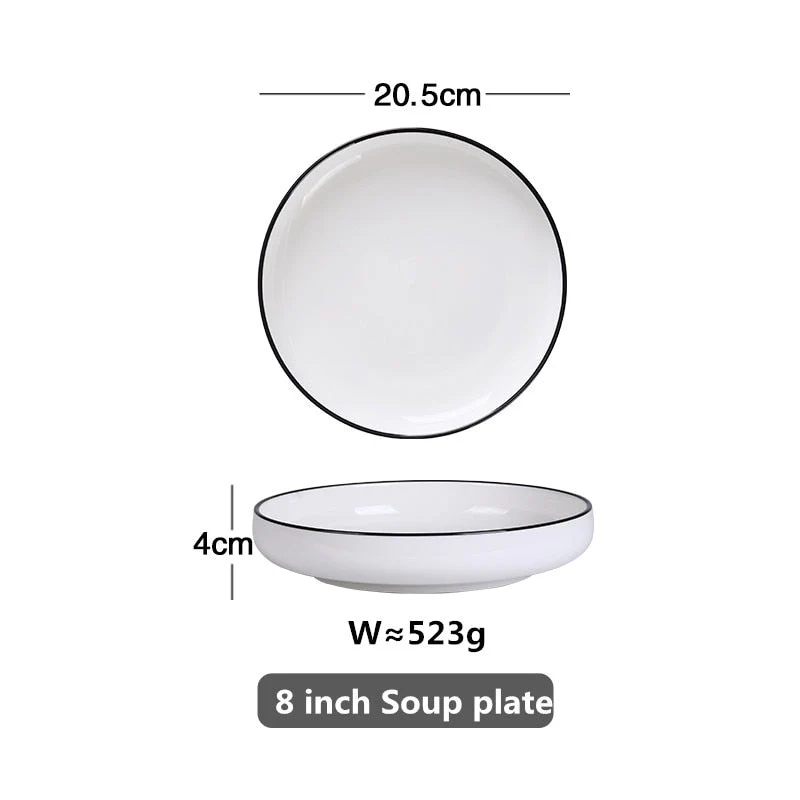 HULIANFU White Dinner Plate Set Ceramic Kitchen Plate Tableware Set Food Dishes Rice Salad Noodles Bowl Soup Kitchen Cook Tool 1pc - Deanwangkt
