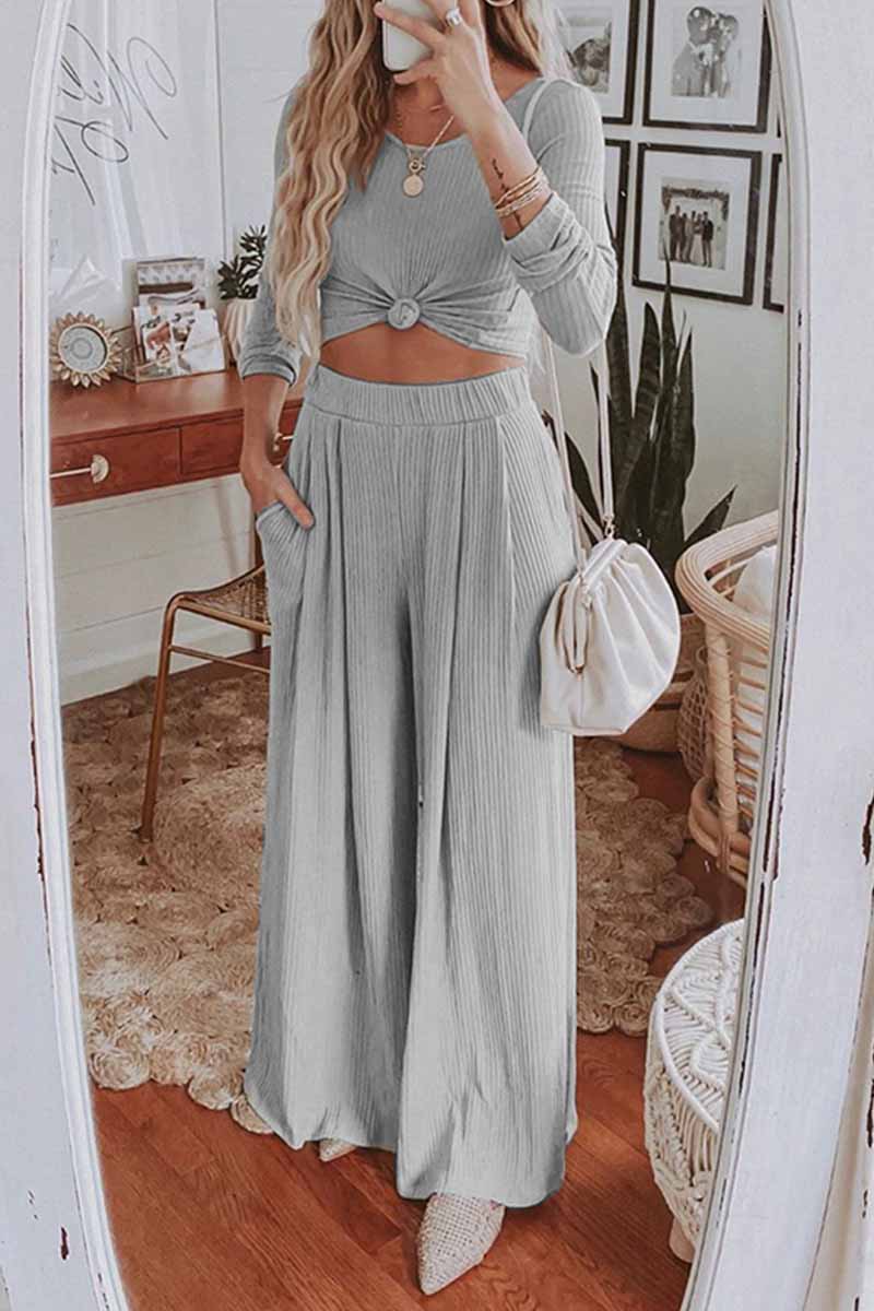 hulianfu Round Neck Long Sleeves Wide Legs Two-Piece(4 Colors) - Deanwangkt