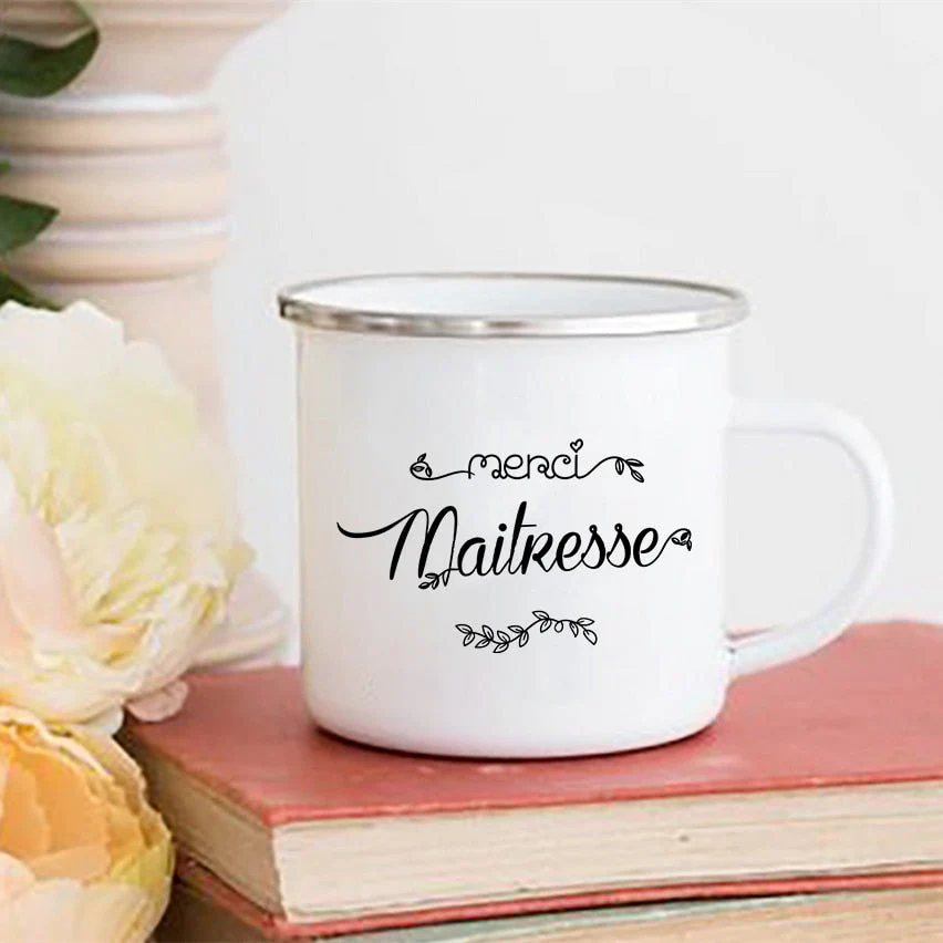 HULIANFU Merci Maîtresse/Atsem Print Coffee Mug Creative Enamel Cups Drinks Water Milk Cup Mug School Home Handle Drinkware Teacher Gifts - Deanwangkt