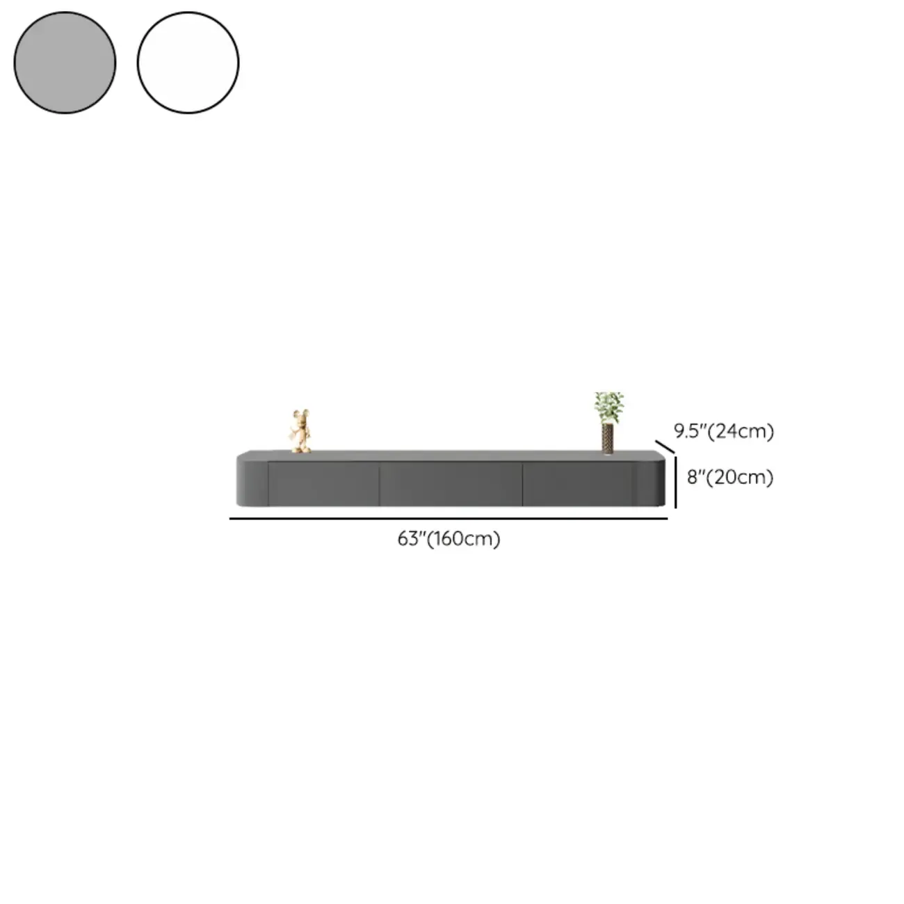 87 Grey Solid Wood Long Floating TV Stand with Drawers