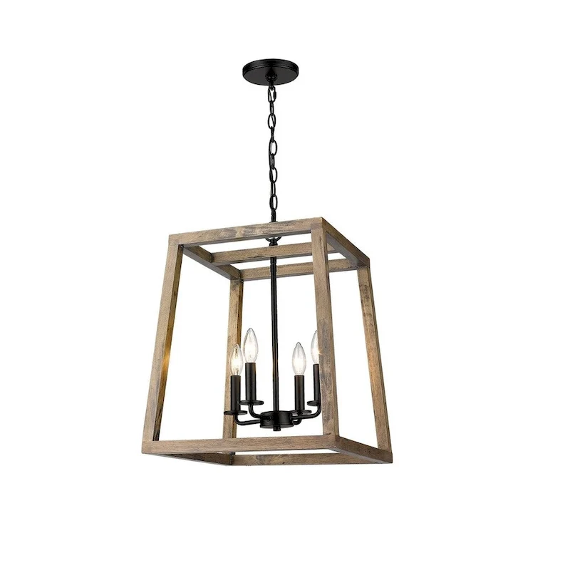 Rustic Large Geometric Wooden and Black Lantern