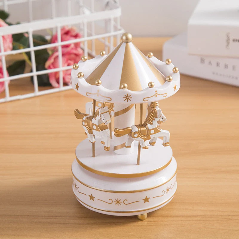 HULIANFU Merry-Go-Round Music Boxes Wind Up Wooden Horse Roundabout Carousel Musical Box Kid Birthday Christmas Gift Christmas Home Decor - Deanwangkt