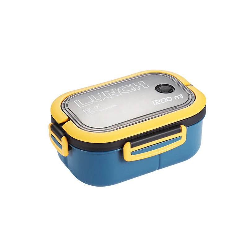 HULIANFU Portable Hermetic Lunch Box 2 Layer Grid Children Student Bento Box with Fork Spoon Leakproof Microwavable Prevent Odor School - Deanwangkt