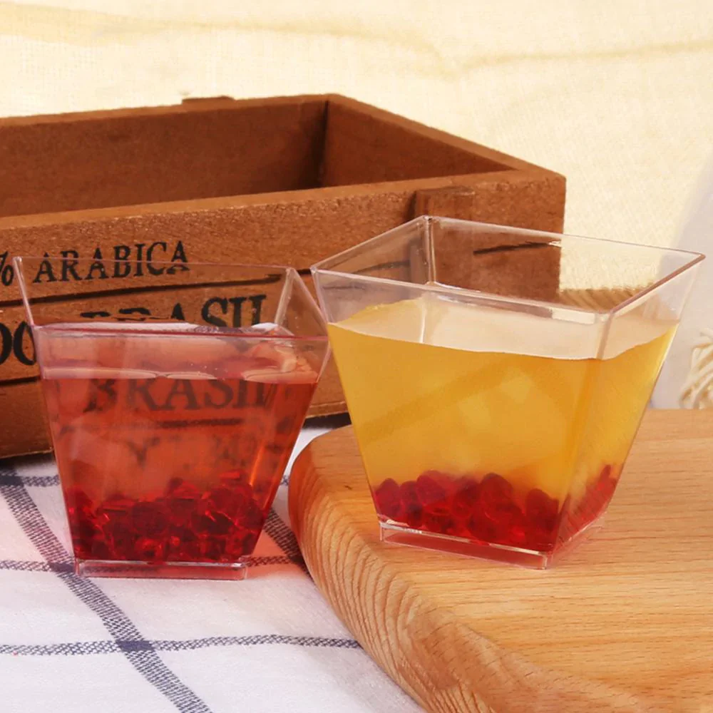 HULIANFU panacota plastic cup 50Pcs desert cup Clear Portion Transparent Trapezoidal Food container 60ml glasses for desserts Yogurt cups - Deanwangkt