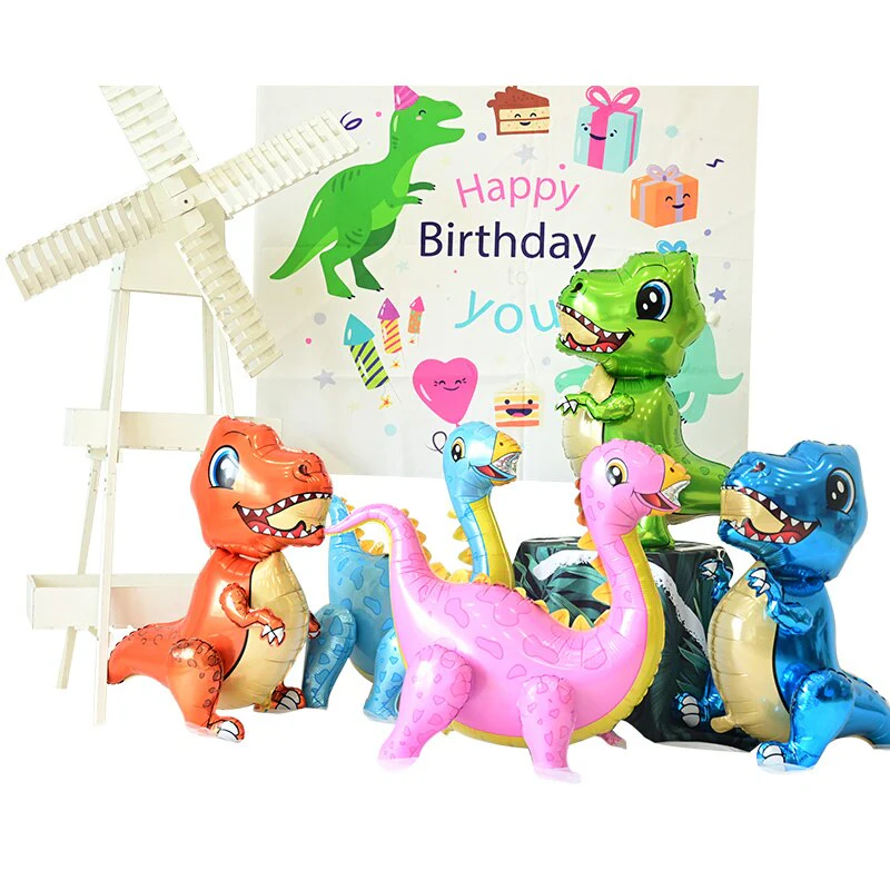HULIANFU Large 4D Walking Dinosaur Foil Balloons Jungle Animal Boys Birthday Party Decors Jurassic  Standind Dragon Kids Toys Air Globos - Deanwangkt