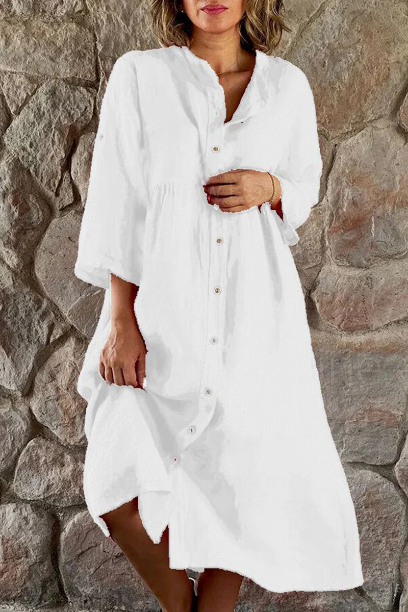 hulianfu Casual Simplicity Solid Buttons Mandarin Collar Shirt Dress Dresses(5 Colors) - Deanwangkt