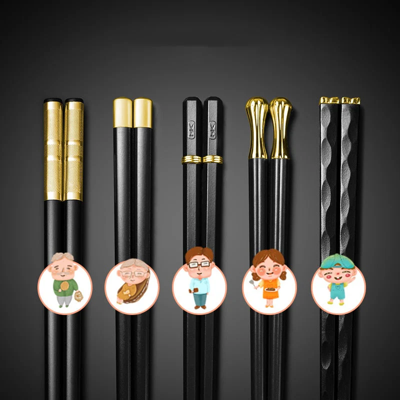 HULIANFU JANKNG 5 Pair Japanese Chopsticks Alloy Non-Slip Sushi Chop Sticks Set Chinese Gift Reusable Chopsticks Tableware Gift Kitchen - Deanwangkt