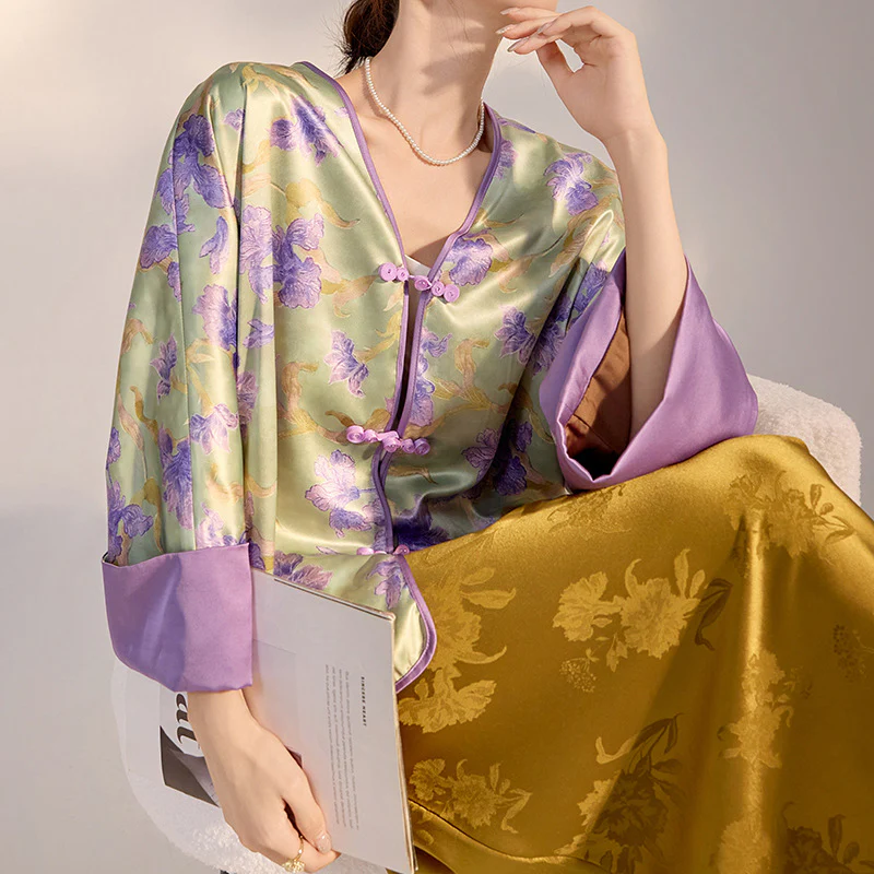 spring new Chinese flower print, fashionable and thin coat, light luxury high-end top, women's M4119 - Deanwangkt
