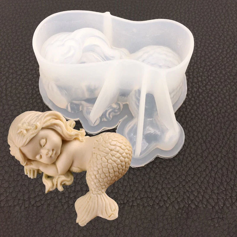 HULIANFU Sleeping Mermaid Silicone Molds Chocolate Fondant Mould Handmade Soap Mold Mermaid Cake Topper DIY Angel Craft Art Candle Mould - Deanwangkt
