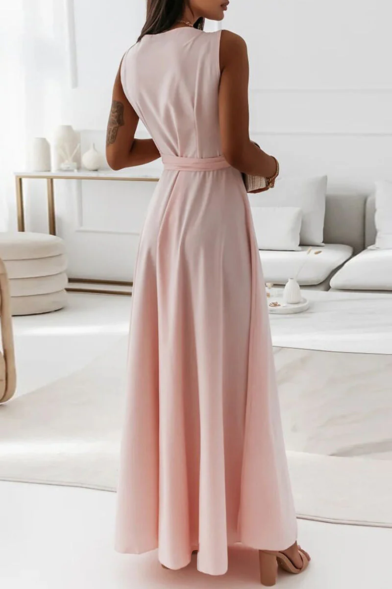 hulianfu Celebrities Elegant Solid With Belt V Neck Evening Dress Dresses(4 Colors) - Deanwangkt