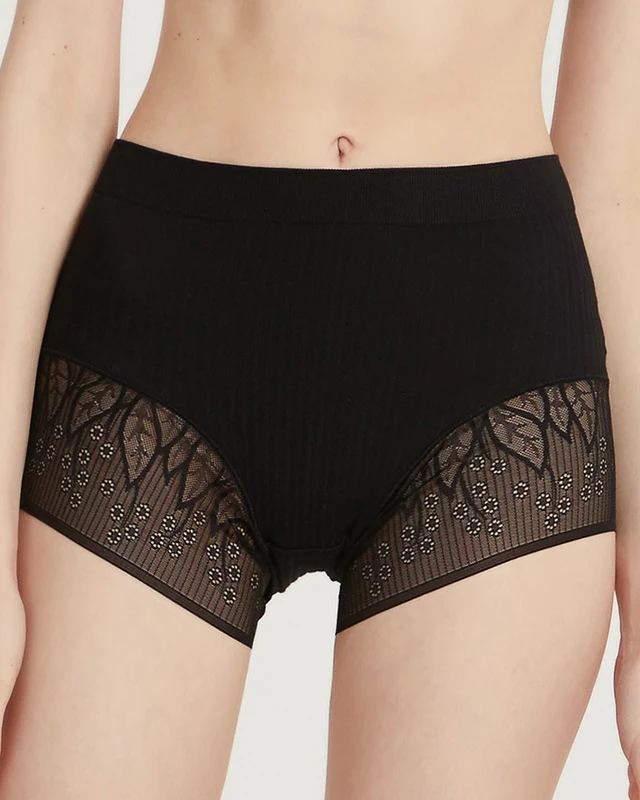 Japanese-style sweet lace stretchy modal mid-rise women's briefs, boxer-style underwear with mulberry silk blended crotch