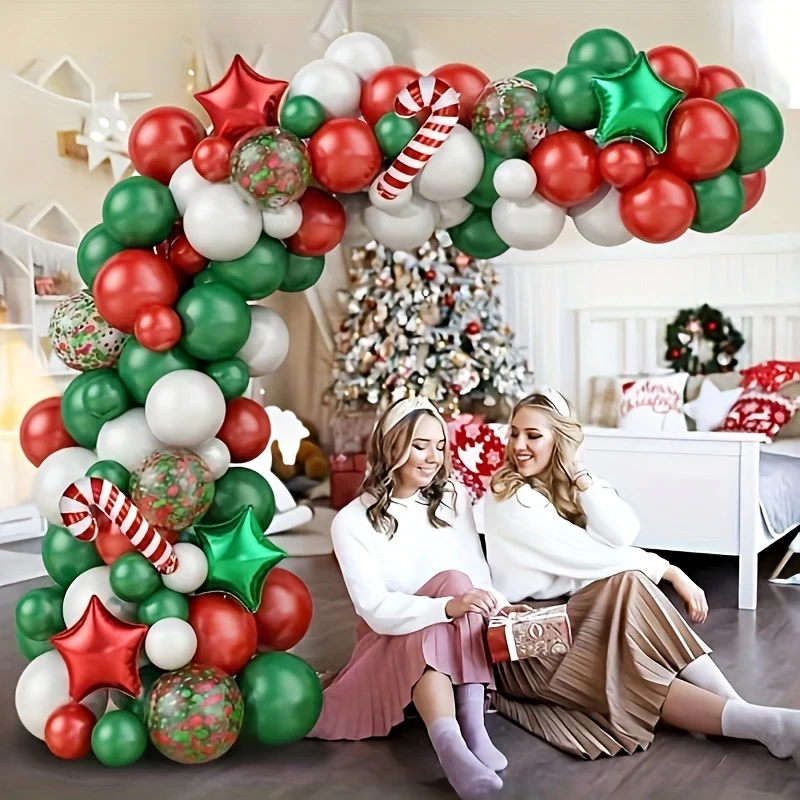84pcs Christmas Balloon Garland Kit - Red, Green & White with Candy Cane Accents for Holiday Parties, New Year Celebrations & Festive Decor - Deanwangkt