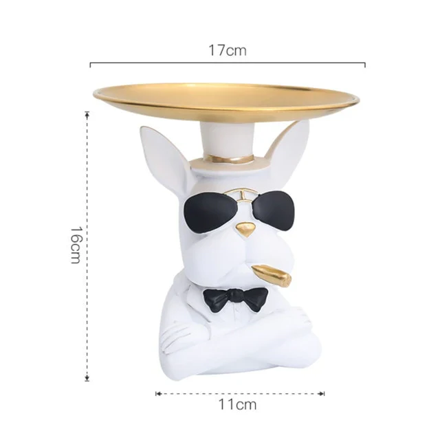 HULIANFU Nordic French Bulldog Sculpture Dog Statue Statue Jewelry Storage Table Decoration Gift Belt Plate Glasses Tray Home Art Statue - Deanwangkt