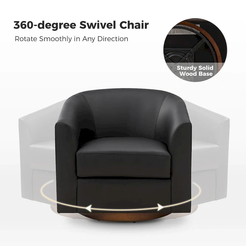 Haley Modern Swivel Barrel Faux Leather Chair with Solid Wood Base by