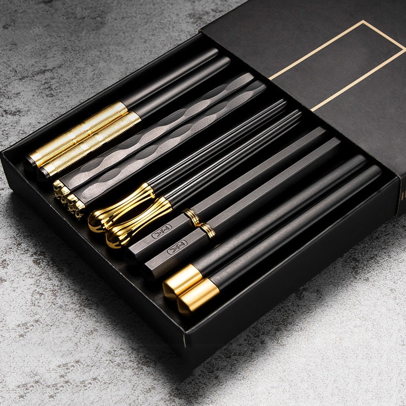 HULIANFU JANKNG 5 Pair Japanese Chopsticks Alloy Non-Slip Sushi Chop Sticks Set Chinese Gift Reusable Chopsticks Tableware Gift Kitchen - Deanwangkt