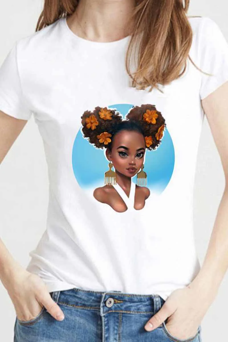 hulianfu colorful Girl Carton Print T-shirt - Deanwangkt