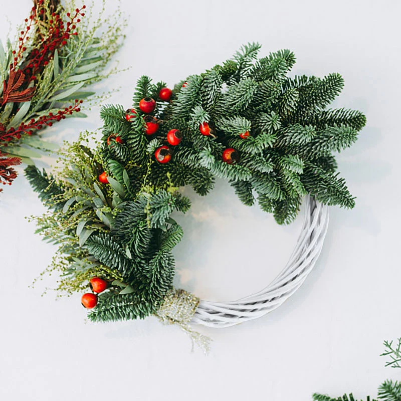 HULIANFU White Garland Wicker Round Design Christmas Tree Rattan Wreath Ornament Vine Ring Decoration Home Party Hanging Flower Craft - Deanwangkt