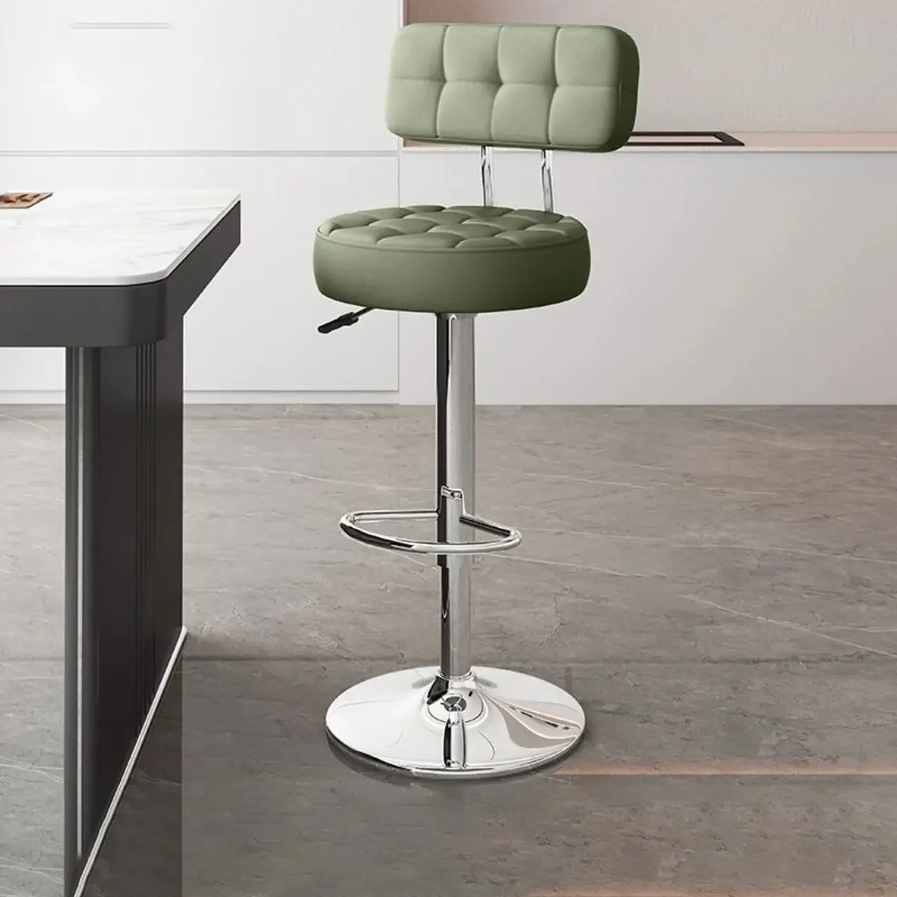 Leather Upholstered Adjustable Swivel Bar Stools