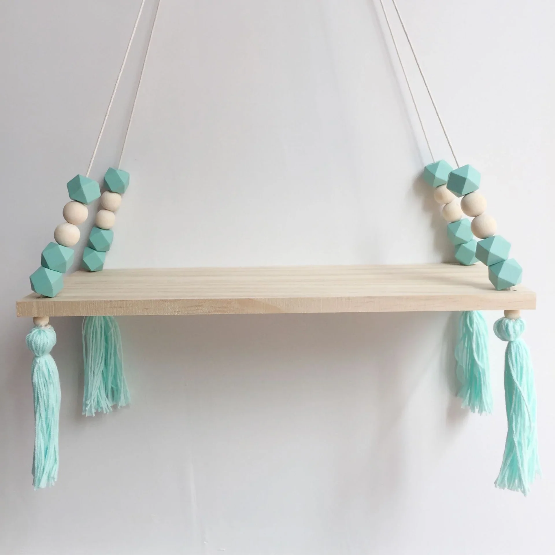 HULIANFU Nordic Nursery & Kids Decor Tassels Storage Shelf Rack Wall Hanging Wood Toys Model Baby Kid Room Furnish Artic Home Decoration - Deanwangkt