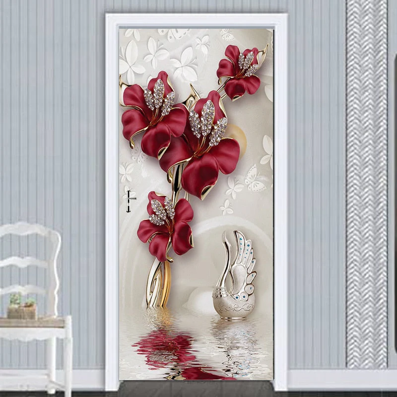 HULIANFU 2026  PVC Self-Adhesive Waterproof Door Sticker Modern 3D Abstract Line Mural Wallpaper Living Room Study Home Decor Art Door Poster - Deanwangkt