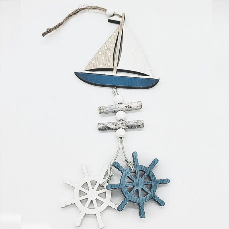 HULIANFU Wooden Fish Sailboat Rudder Hanging Decoration Beach Theme Wall Decor Door Crafts Wind Chimes Ornament Nautical Pendants Gifts - Deanwangkt