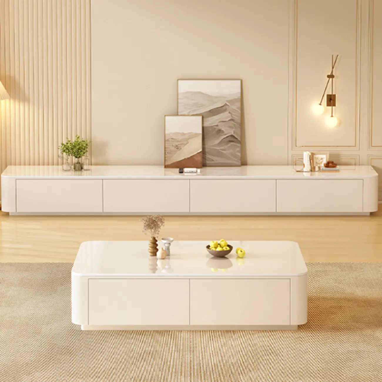 Modern Wooden TV Stand with Drawers and Cable Management