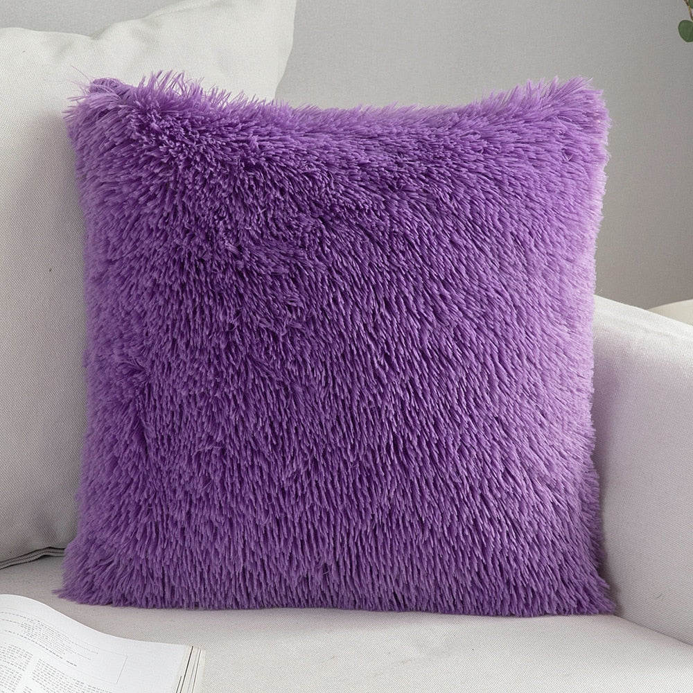 HULIANFU Solid Soft Fluffy Cushion Cover Decorative Sofa Pillow Cover Home Pillowcase White Pink Gray Shaggy Fur Cushion Cover 43x43cm - Deanwangkt