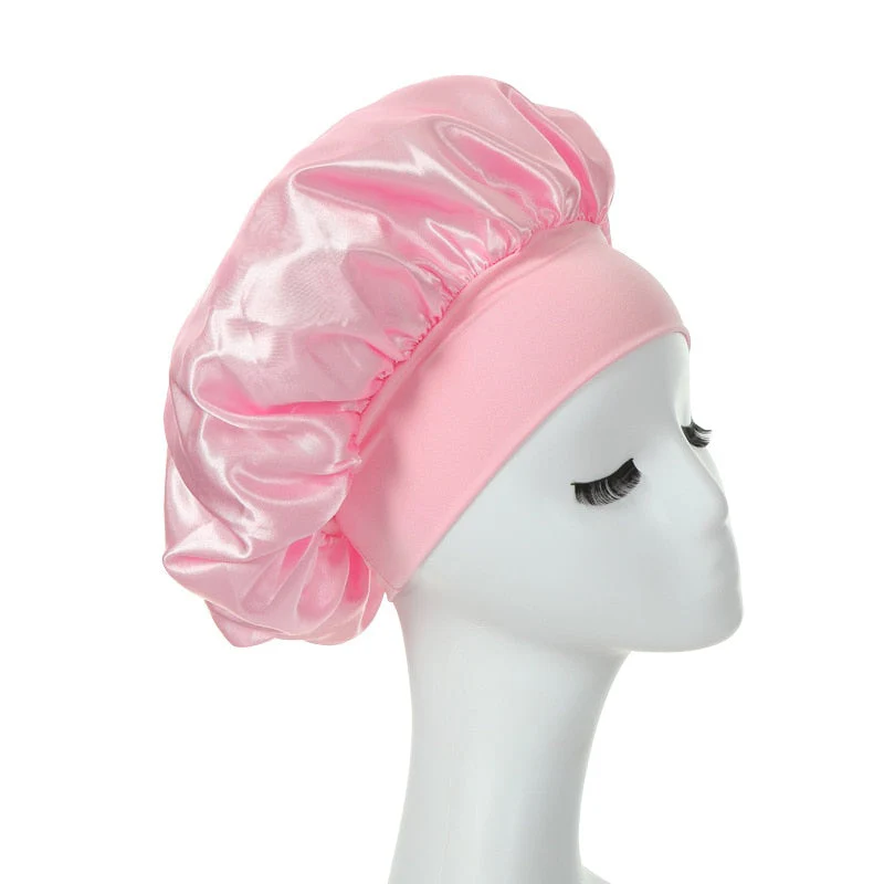 HULIANFU Women Night Sleep Hair Caps Silky Bonnet Satin Double Layer Adjust Head Cover Hat For Curly Springy Hair Styling Accessories - Deanwangkt