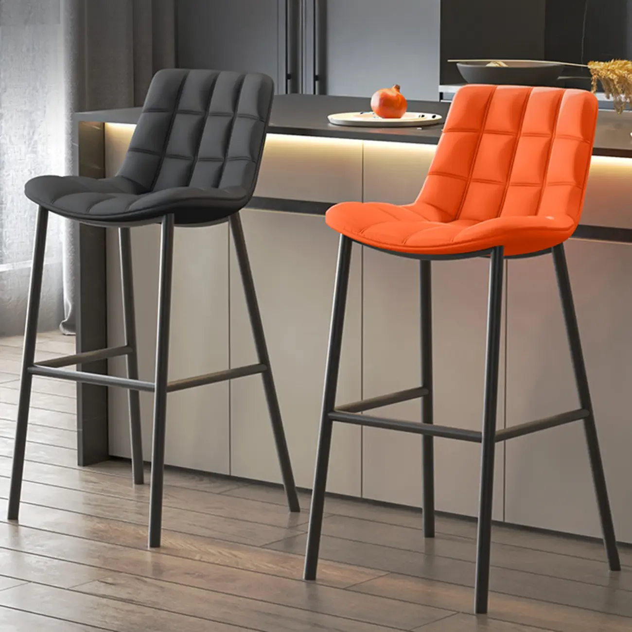 Concave Modern Low Back Leather Counter Bar Stools