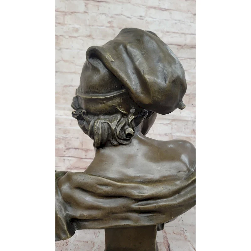 Charming Smiling Boy Bronze Bust Sculpture With Marble Base By Dalou