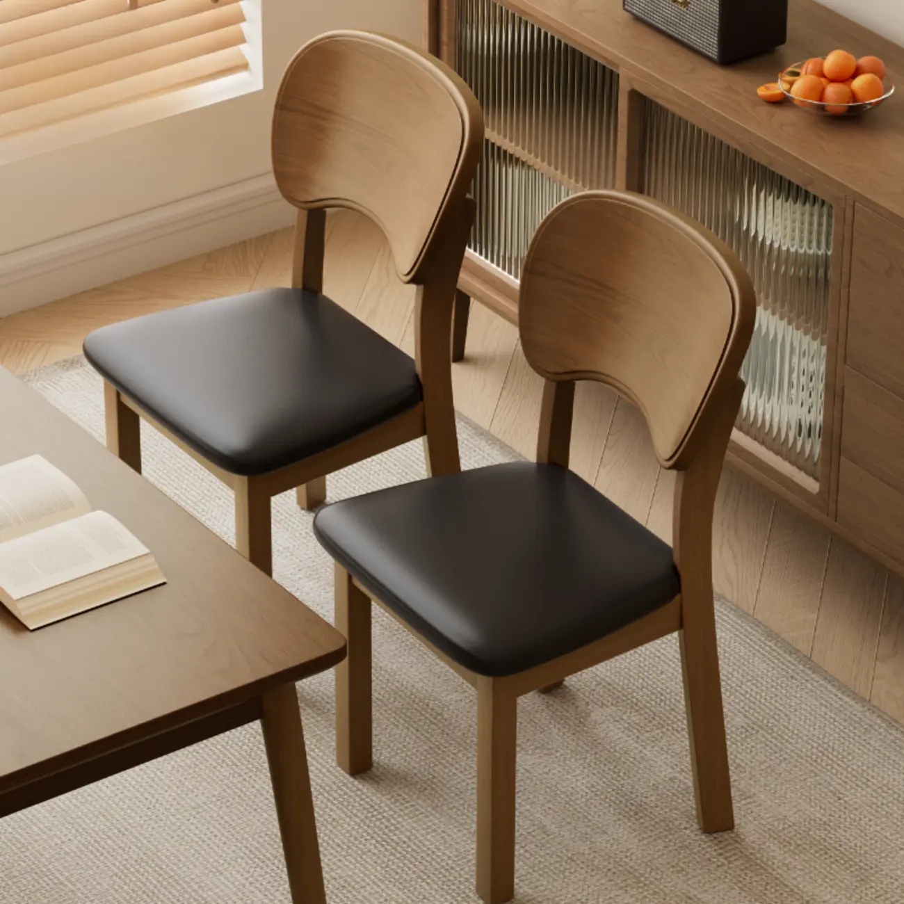 Black Wood Vintage-Style Upholstered Dining Chair with Cozy Seat