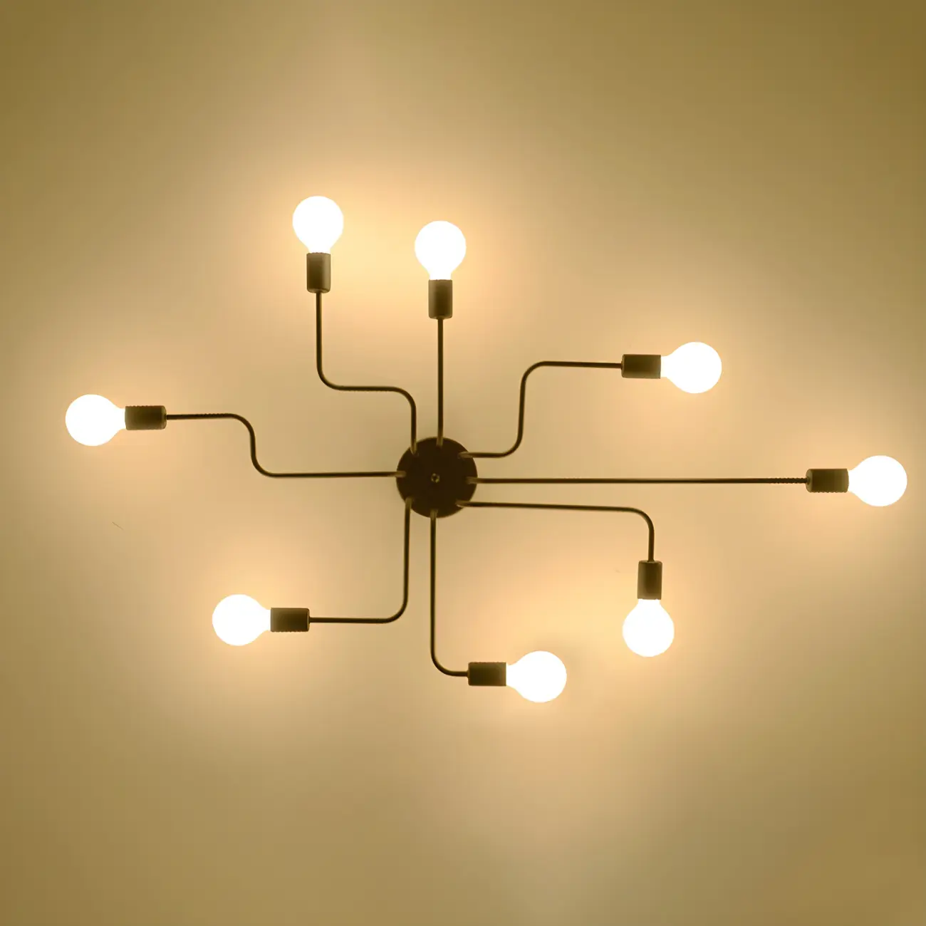 Industrial Sputnik Black Cast Iron Semi Flush Mount Ceiling Light