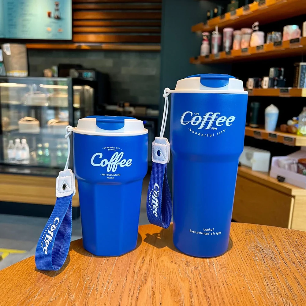 HULIANFU New Fashion 420ml/620ml Double Stainless Steel Coffee Mug Wtih Rope Portable Car Thermos Mug Vacuum Flask Travel Tumbler - Deanwangkt