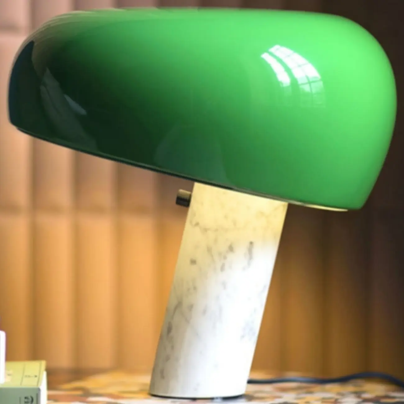 Modern Geometric Stone & Iron LED Table Lamp, Black