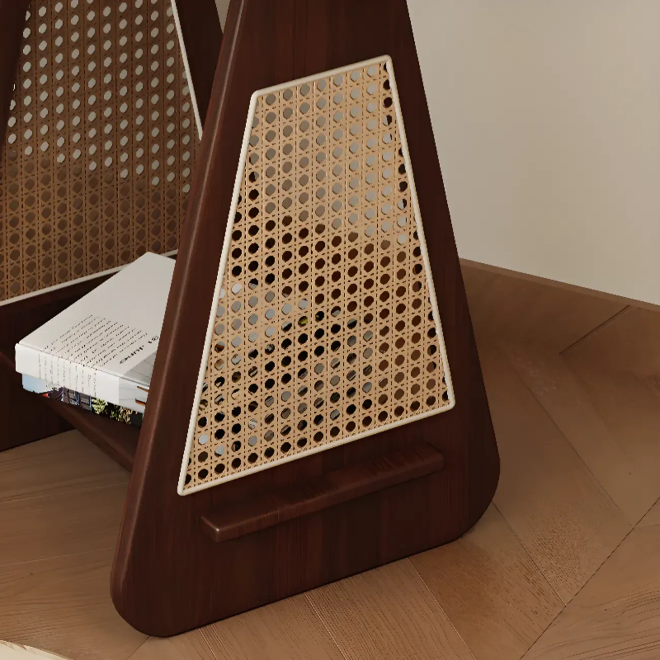 Mid-century Modern 2-tier Wood Side Table with Rattan Legs