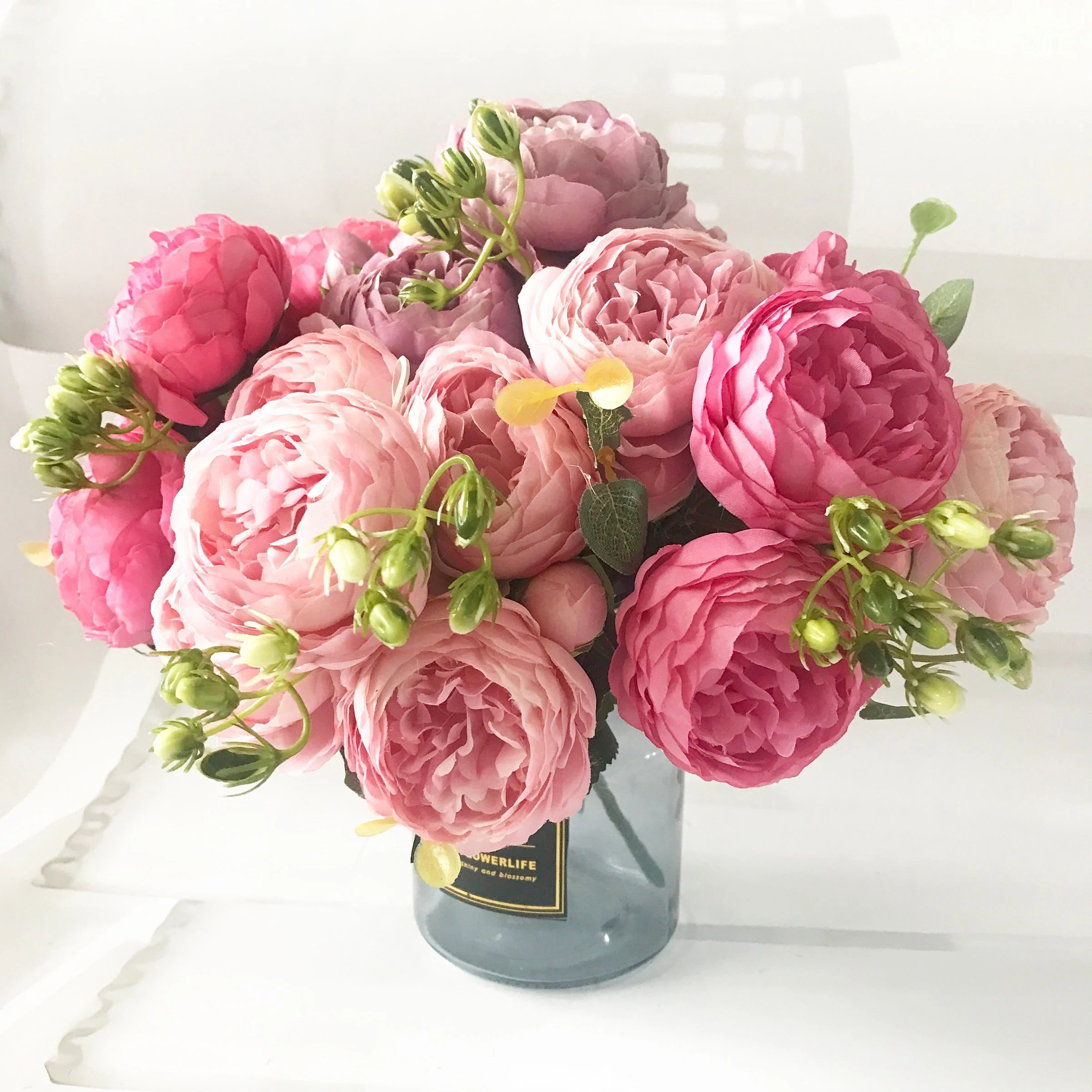 HULIANFU 2026  30cm Rose Pink Silk Peony Artificial Flowers Bouquet 5 Big Head and 4 Bud Cheap Fake Flowers for Home Wedding Decoration indoor - Deanwangkt