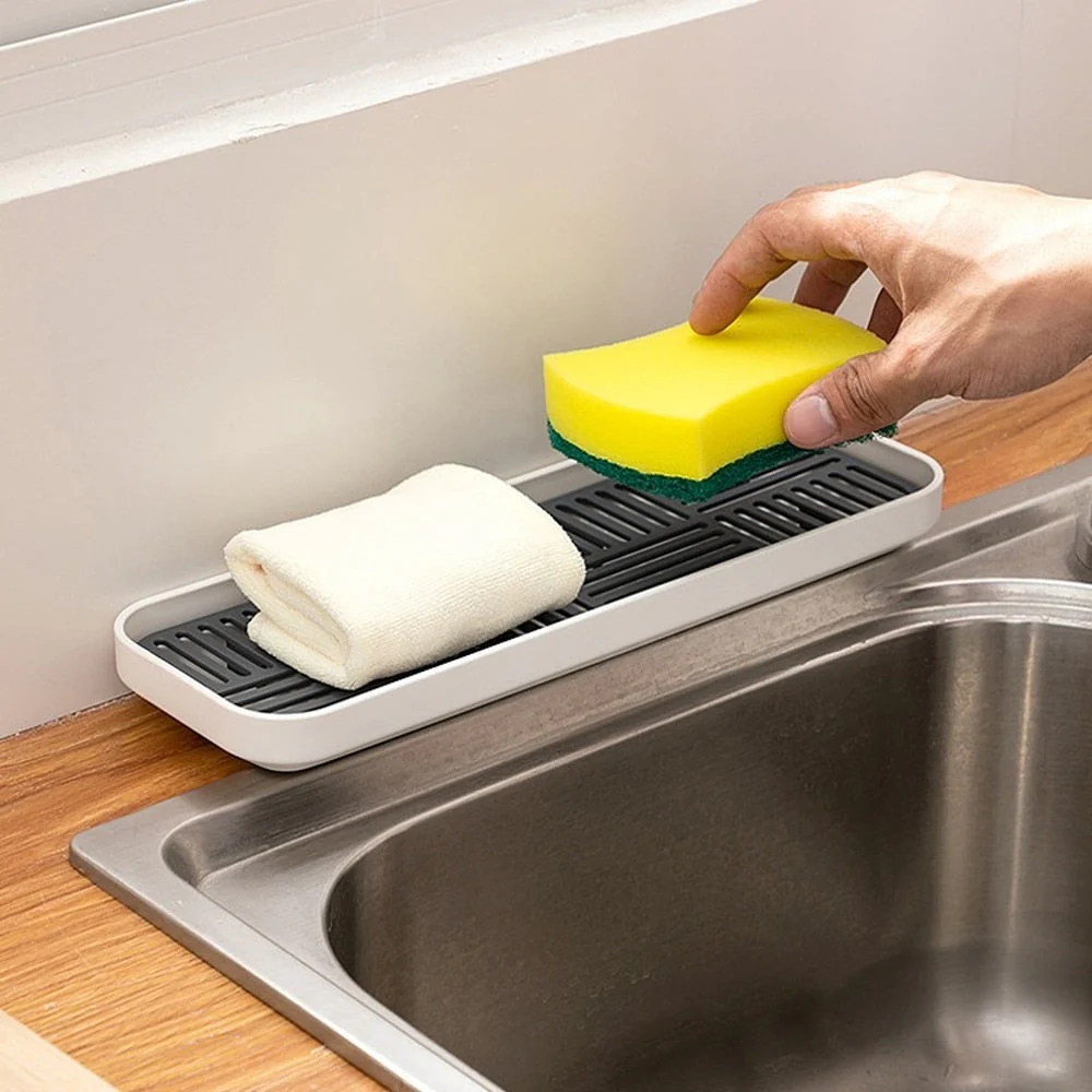 HULIANFU Sink Soap Organzier Rack Plastic Bathroom Storage Trays Sponge Holder Tableware Drain Storage Dish Kitchen Storage Accessories - Deanwangkt