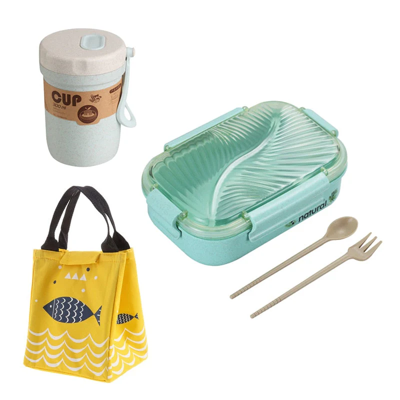 HULIANFU TUUTH Microwave Lunch Box Wheat Straw Bento Box 750ML BPA Free Food Storage Container with Soup Cup - Deanwangkt