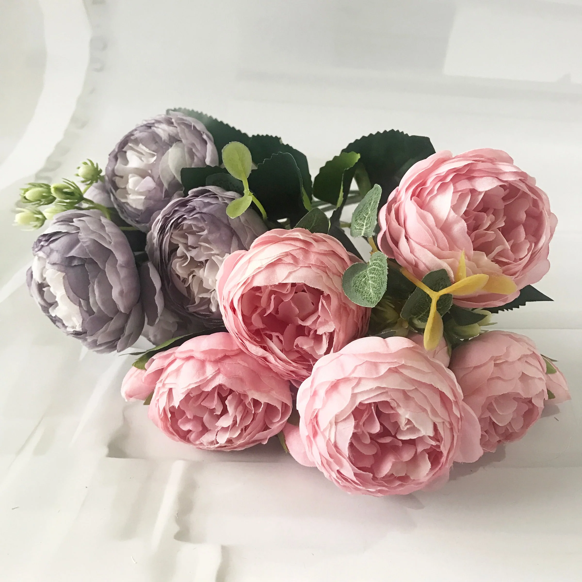 HULIANFU 2026  30cm Rose Pink Silk Peony Artificial Flowers Bouquet 5 Big Head and 4 Bud Cheap Fake Flowers for Home Wedding Decoration indoor - Deanwangkt
