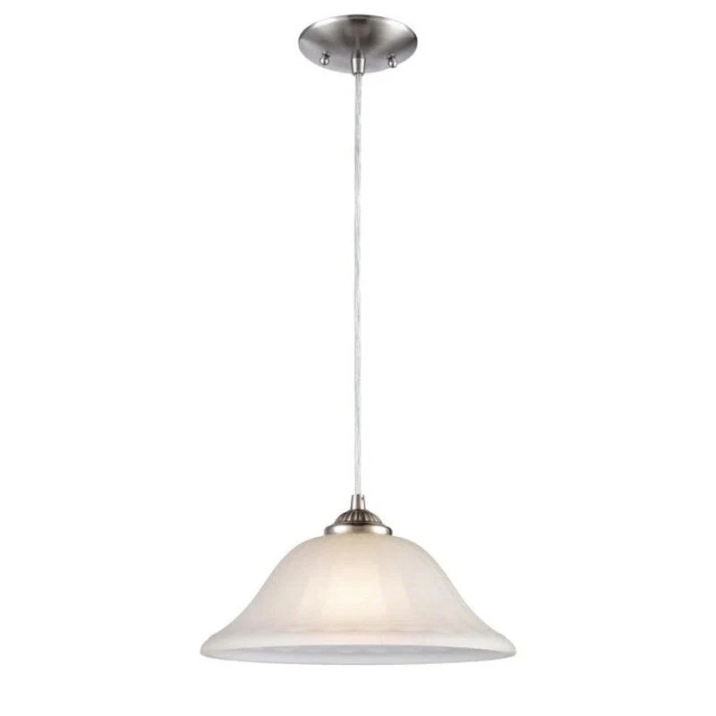 1 Light Pendant in Satin Nickel with Etched Glass