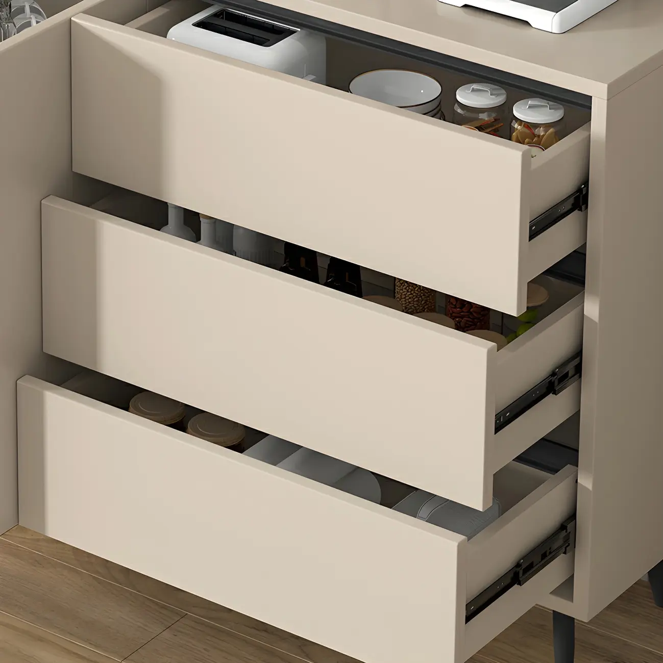 Modern Wooden Sideboard with Multi-Drawers and Cabinets
