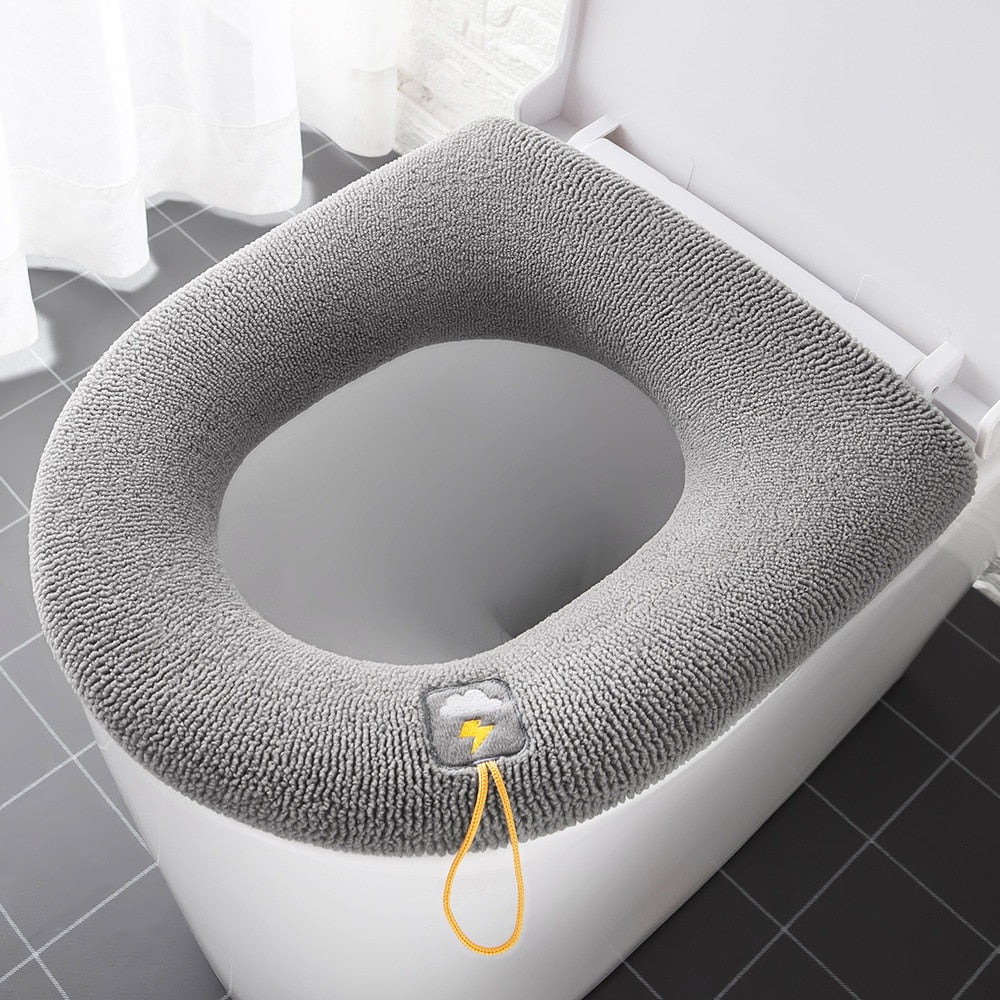 HULIANFU Winter Warm Toilet Seat Cover Closestool Mat 1Pcs Washable Bathroom Accessories Knitting Pure Color Soft O-shape Pad Bidet Cover - Deanwangkt