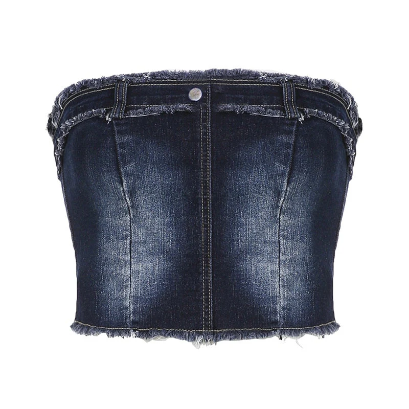 Hulianfu Sexy Denim Skirt Women Set Tube Tops Fur Edge Mermaid Dress Female Streetwear Set Summer Slim Sleeveless Spicy Suits - Deanwangkt