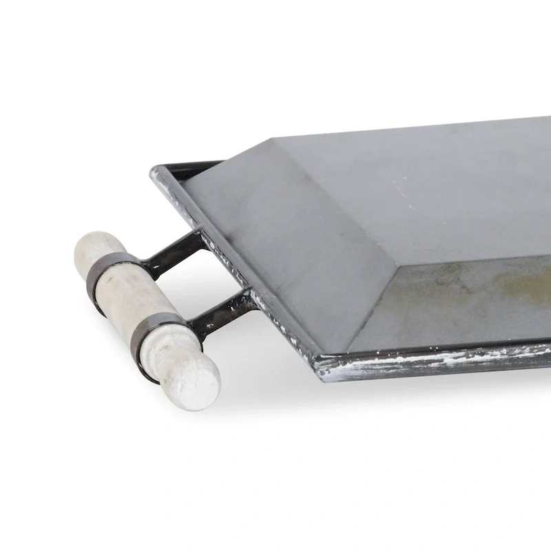 Gray Metal Galvanized Tray With Rolling Pin Handles