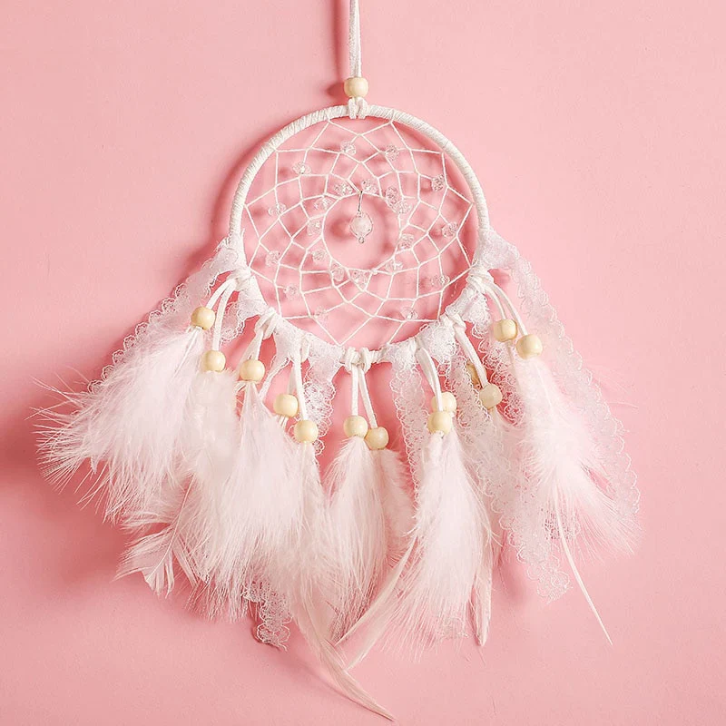 HULIANFU Original silver gray dream catcher 2 ring Indian feather hanging art gifts to bestie friends creative valentine's day gifts - Deanwangkt