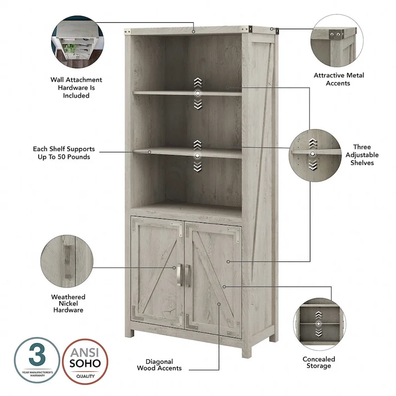 Knoxville 60W L-Desk with File Cabinet and Bookcase by