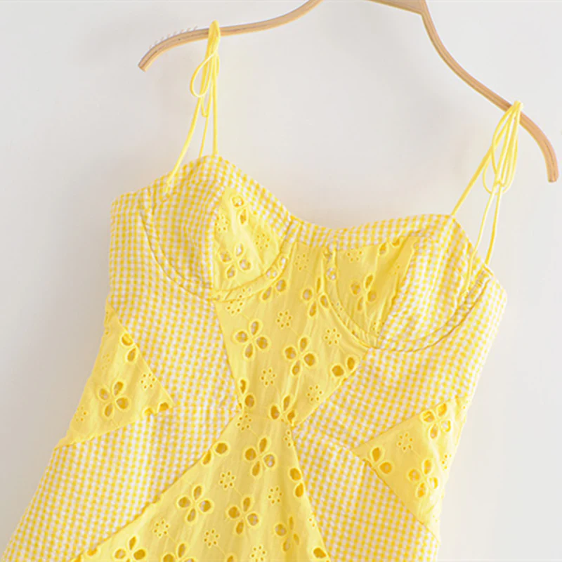 Hulianfu Women Summer Dress Female Sexy Lace Cutout Pattern Stitching Three-dimensional Chest Support Thin Suspenders Mini Dresses Woman - Deanwangkt