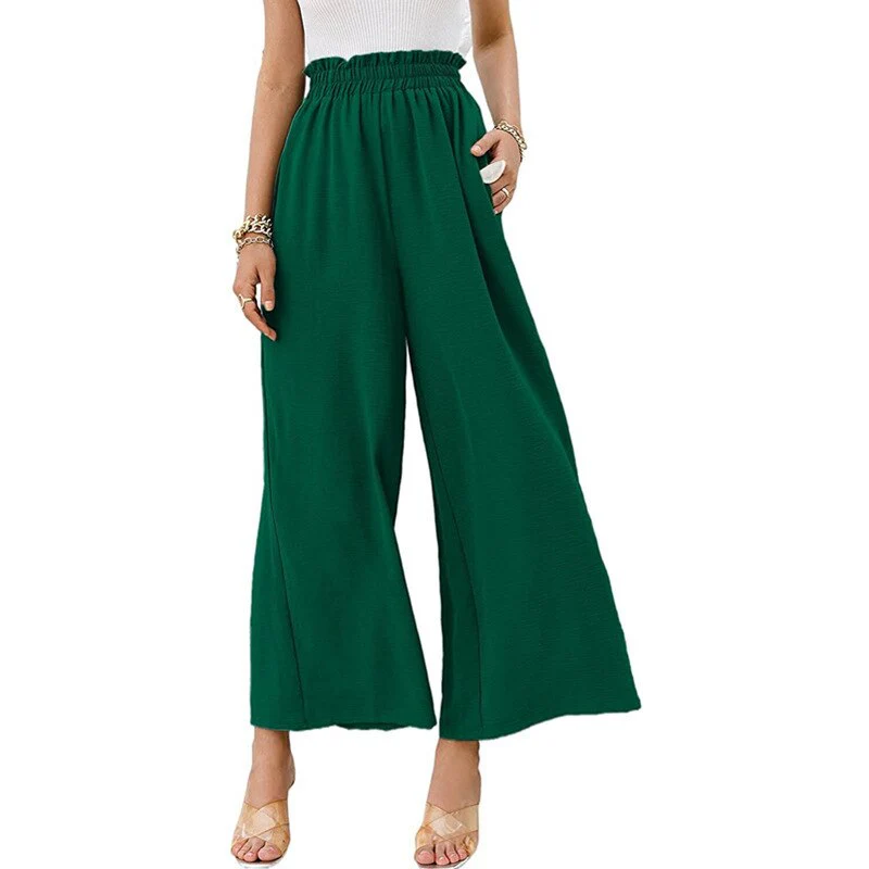 Hulianfu Autumn Summer Fashion Cotton Linen Pants Women Solid Fungus Edge High Waist Women's Trousers Wide Leg Casual Pants - Deanwangkt