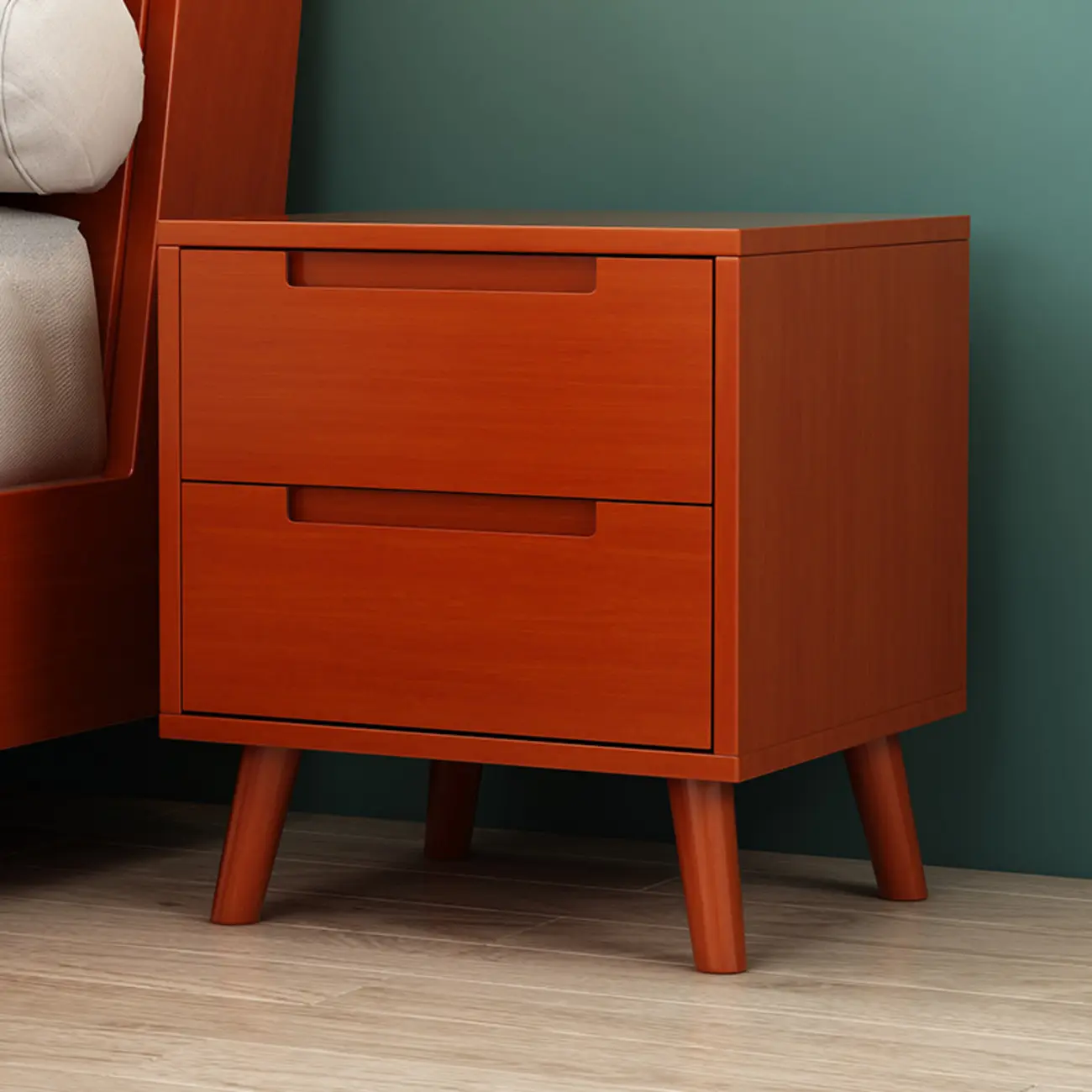 Narrow Solid Wood Bedside 2 Drawers Nightstand in Natural