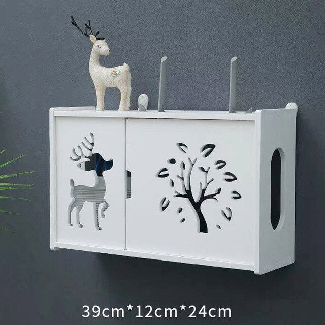 HULIANFU Large Wireless Wifi Router Storage Box PVC Density Panel Shelf Wall Hanging Board Bracket Cable  Organizer Home Decor - Deanwangkt